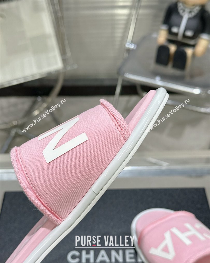 Chanel Logo Fabric Flat Mules Pink 2024 (modeng-24022905)