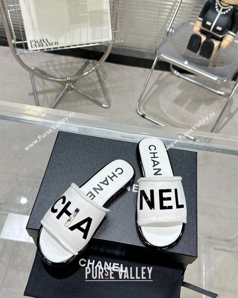 Chanel Logo Fabric Flat Mules White 2024 (modeng-24022902)