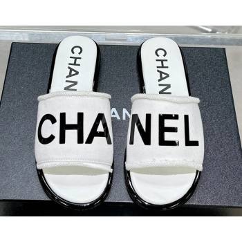 Chanel Logo Fabric Flat Mules White 2024 (modeng-24022902)