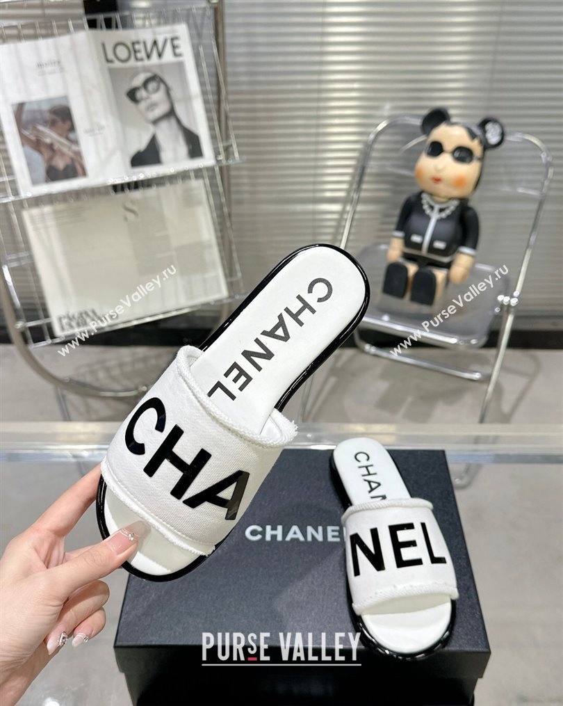 Chanel Logo Fabric Flat Mules White 2024 (modeng-24022902)