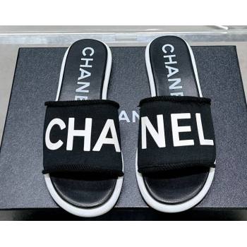 Chanel Logo Fabric Flat Mules Black 2024 (modeng-24022901)