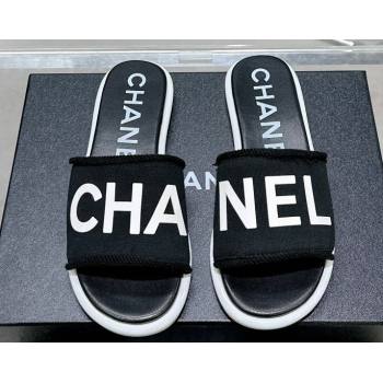 Chanel Logo Fabric Flat Mules Black 2024 (modeng-24022901)