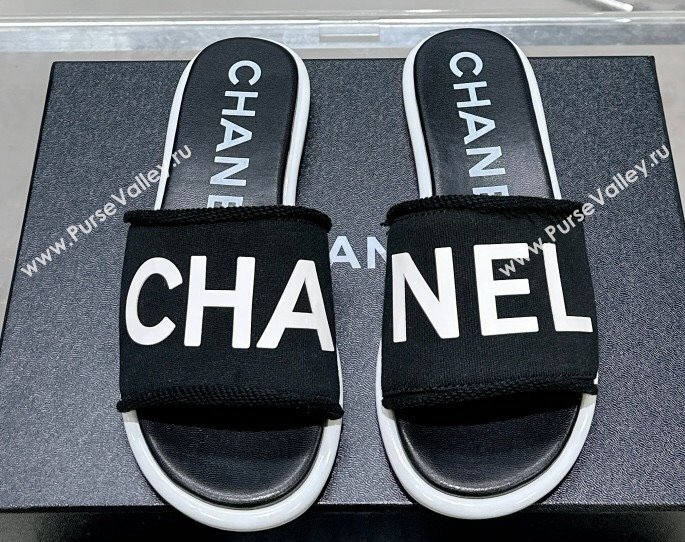 Chanel Logo Fabric Flat Mules Black 2024 (modeng-24022901)