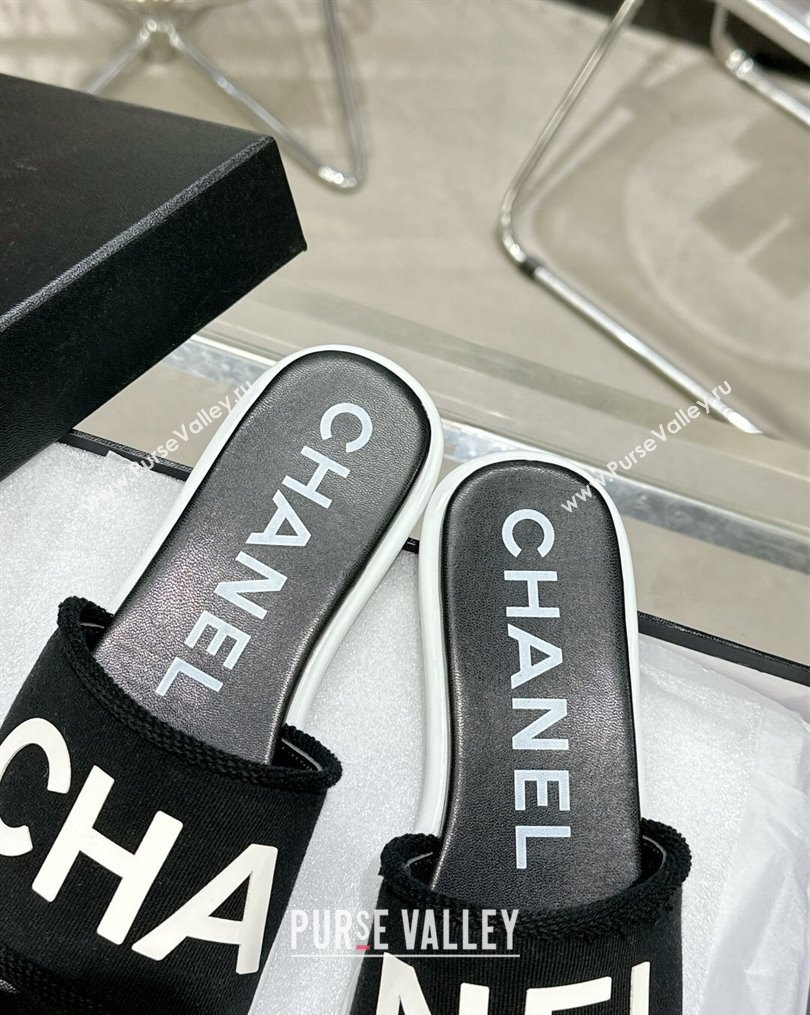 Chanel Logo Fabric Flat Mules Black 2024 (modeng-24022901)