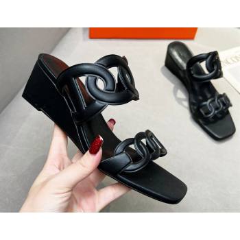 Hermes Figari 55 sandals Black with Chaine dAncre straps (guodong-24030410)