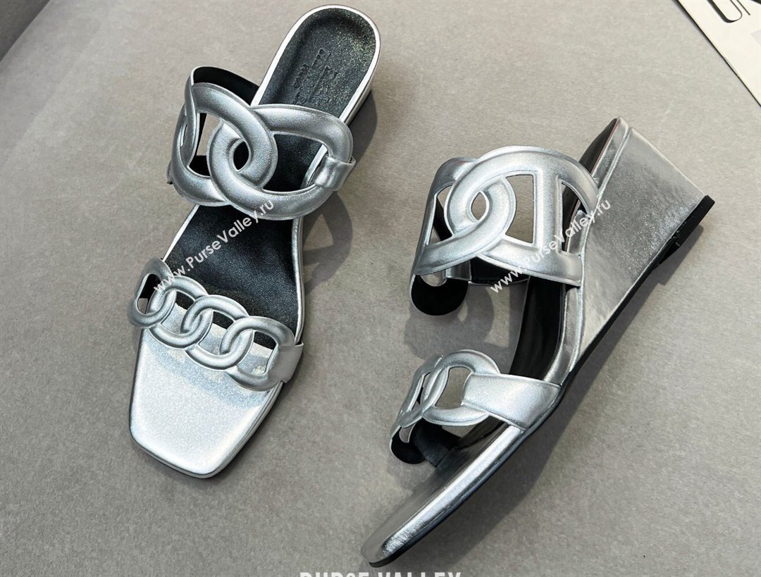 Hermes Figari 55 sandals Silver with Chaine dAncre straps (guodong-24030427)