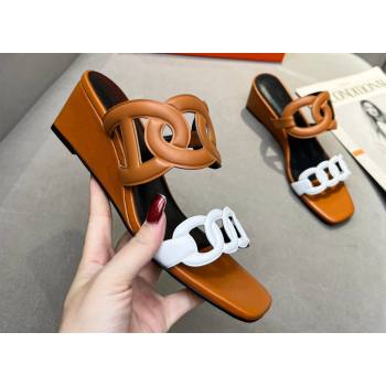 Hermes Figari 55 sandals Brown/White with Chaine dAncre straps (guodong-24030425)