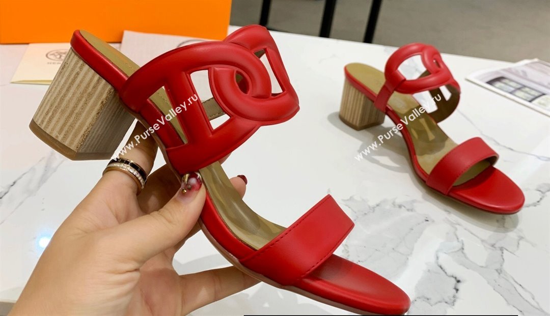 Hermes Heel 5.5cm Bikini sandals Red with oversized Chaine dAncre (guodong-24030431)