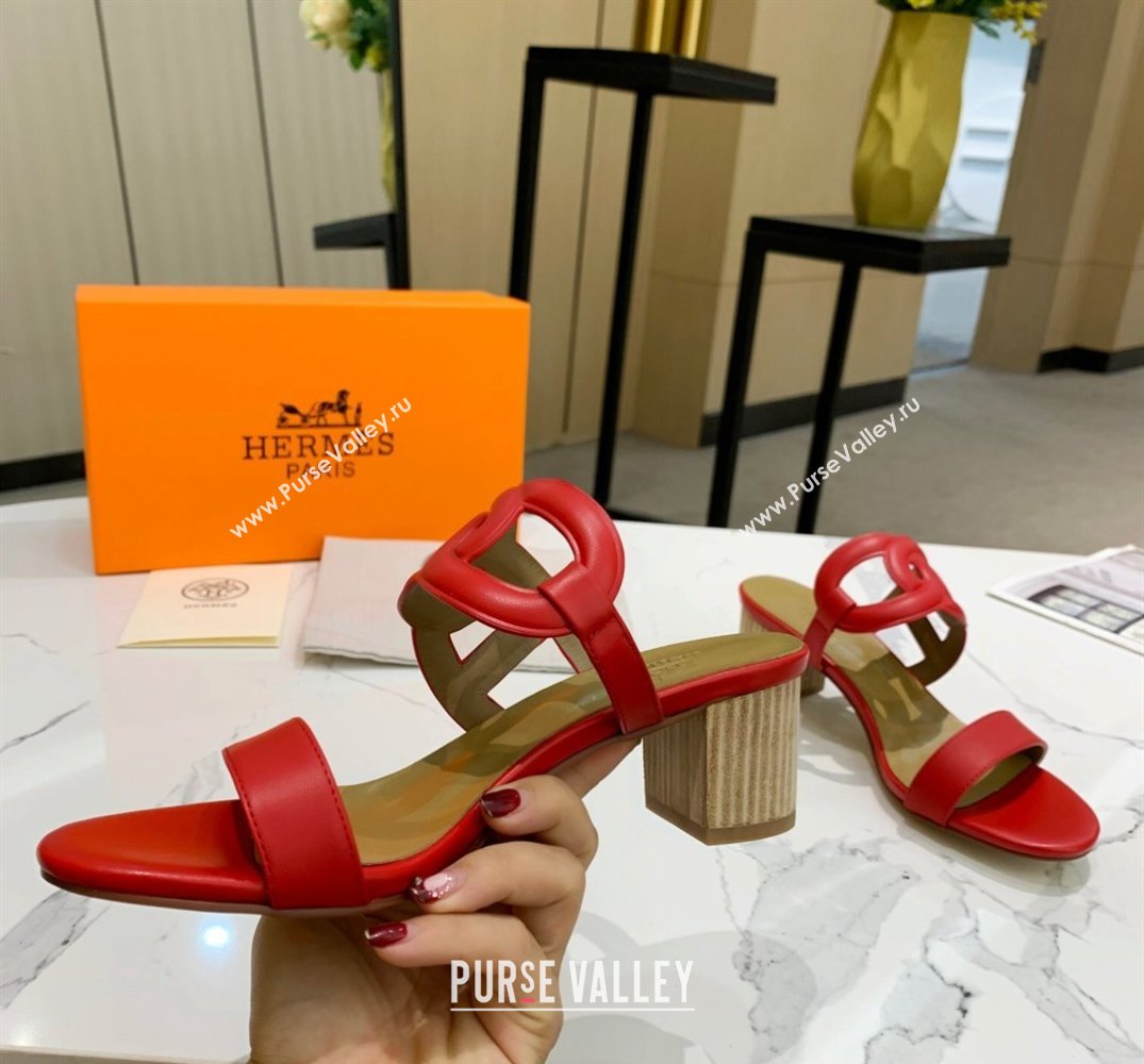 Hermes Heel 5.5cm Bikini sandals Red with oversized Chaine dAncre (guodong-24030431)