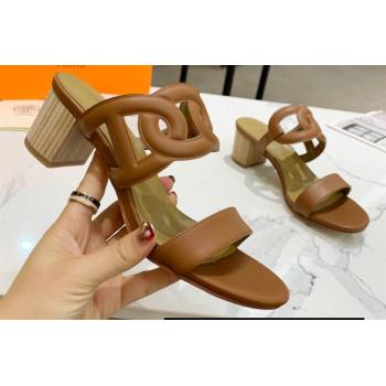 Hermes Heel 5.5cm Bikini sandals Brown with oversized Chaine dAncre (guodong-24030430)