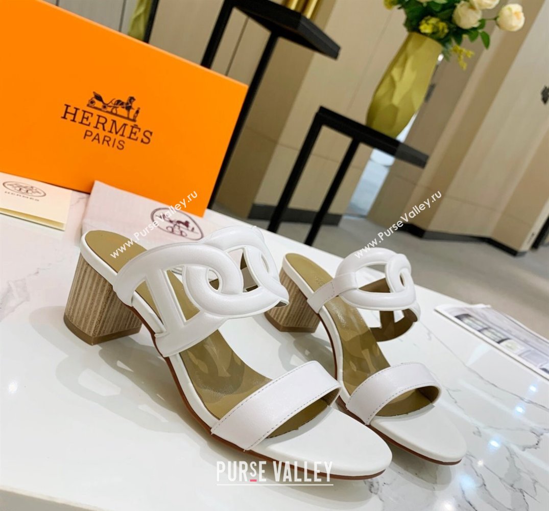 Hermes Heel 5.5cm Bikini sandals White with oversized Chaine dAncre (guodong-24030429)