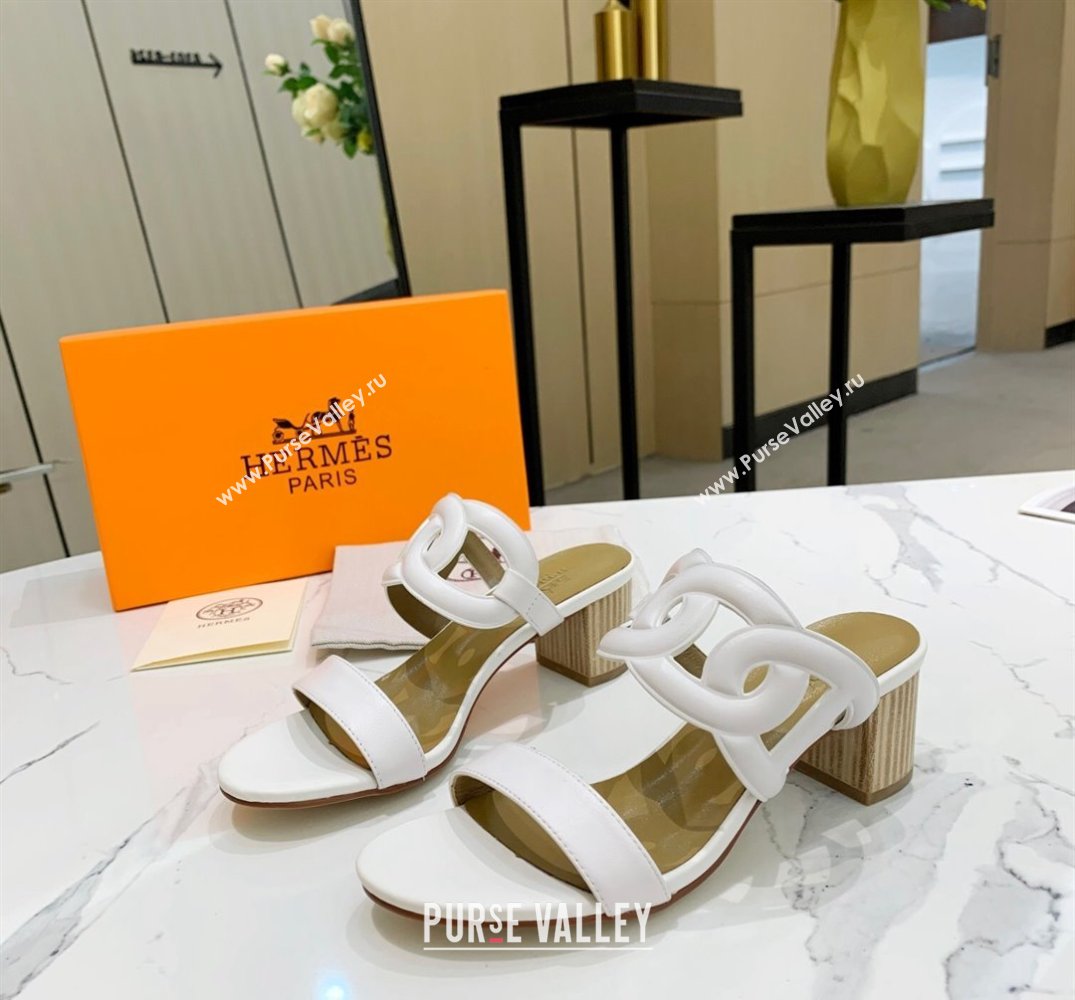 Hermes Heel 5.5cm Bikini sandals White with oversized Chaine dAncre (guodong-24030429)