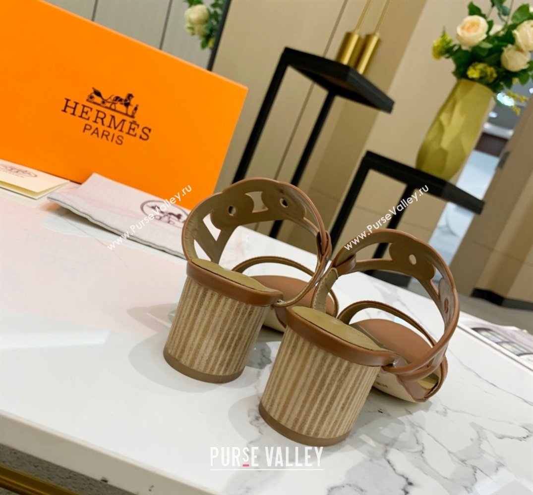 Hermes Heel 5.5cm Bikini sandals Brown with oversized Chaine dAncre (guodong-24030430)