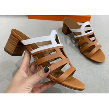 Hermes Celena Sandals Brown/White with Chaine dAncre (guodong-24030406)