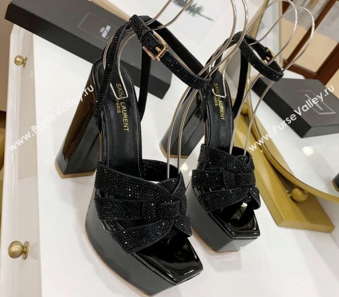 Saint Laurent Platform Tribute Sandals Crystals Black (guodong-24030201)