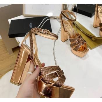 Saint Laurent Platform Tribute Sandals Crystals Gold (guodong-24030204)