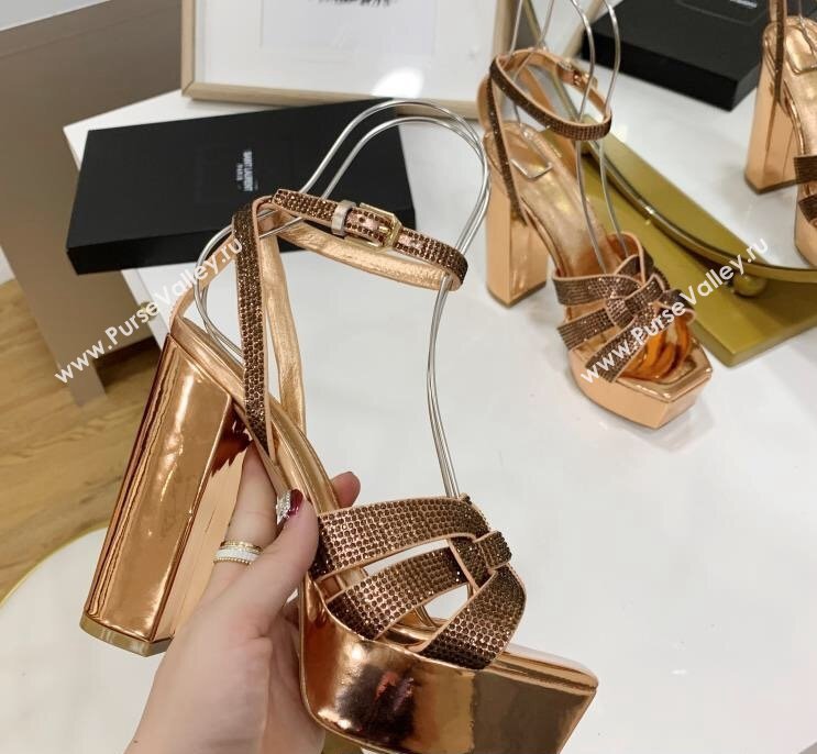 Saint Laurent Platform Tribute Sandals Crystals Gold (guodong-24030204)