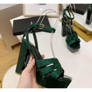 Saint Laurent Platform Tribute Sandals Crystals Green (guodong-24030203)