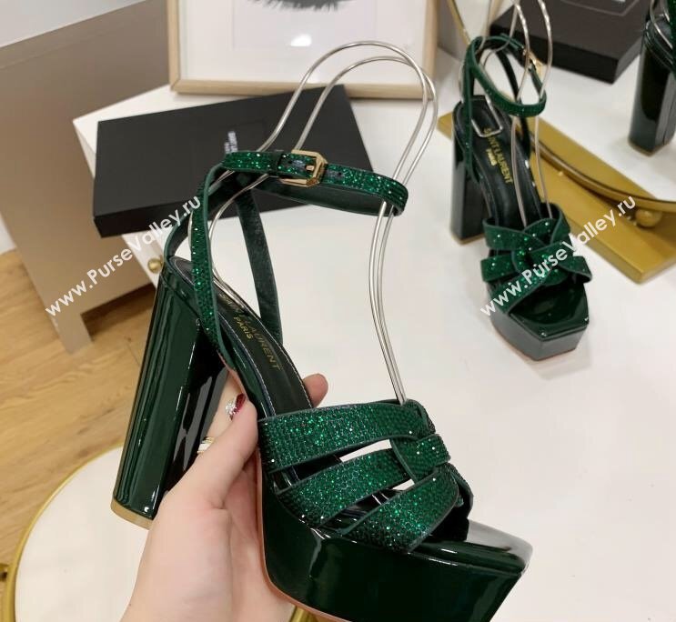 Saint Laurent Platform Tribute Sandals Crystals Green (guodong-24030203)