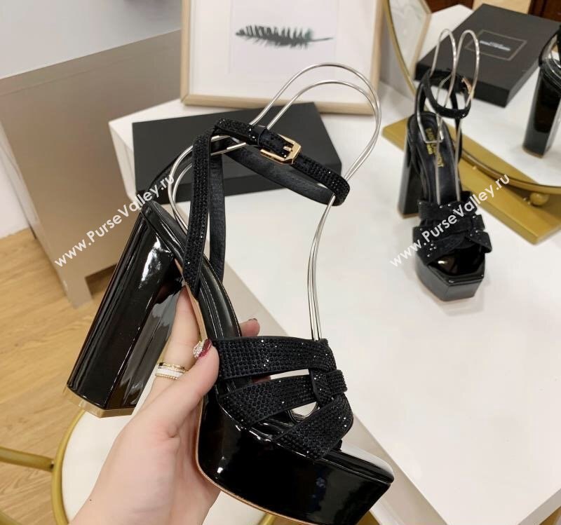 Saint Laurent Platform Tribute Sandals Crystals Black (guodong-24030201)