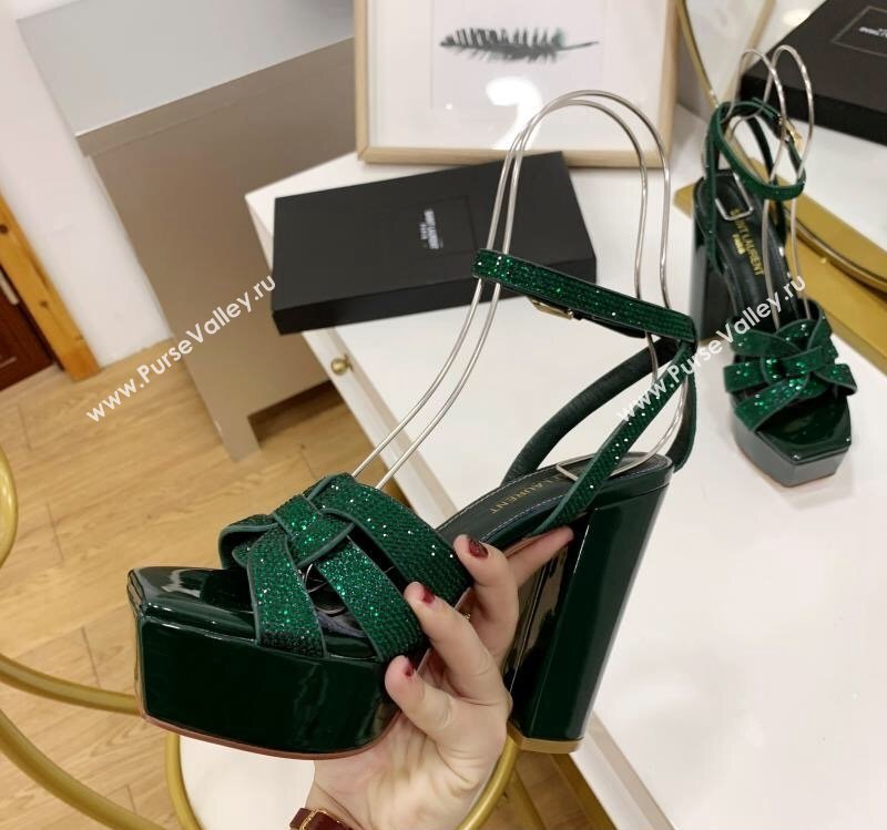 Saint Laurent Platform Tribute Sandals Crystals Green (guodong-24030203)