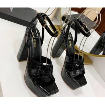 Saint Laurent Platform Tribute Sandals Croco Pattern Black (guodong-24030205)