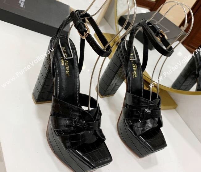 Saint Laurent Platform Tribute Sandals Croco Pattern Black (guodong-24030205)