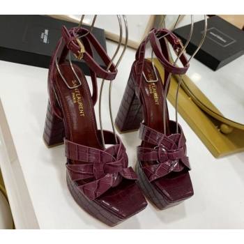 Saint Laurent Platform Tribute Sandals Croco Pattern Burgundy (guodong-24030206)