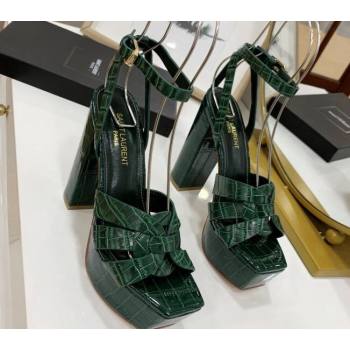 Saint Laurent Platform Tribute Sandals Croco Pattern Green (guodong-24030207)