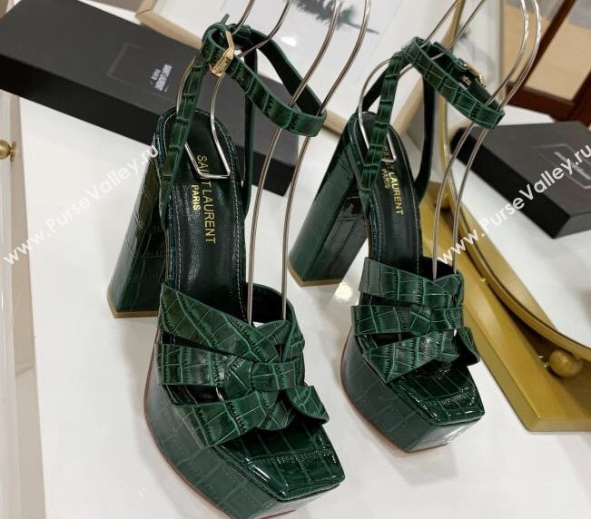 Saint Laurent Platform Tribute Sandals Croco Pattern Green (guodong-24030207)