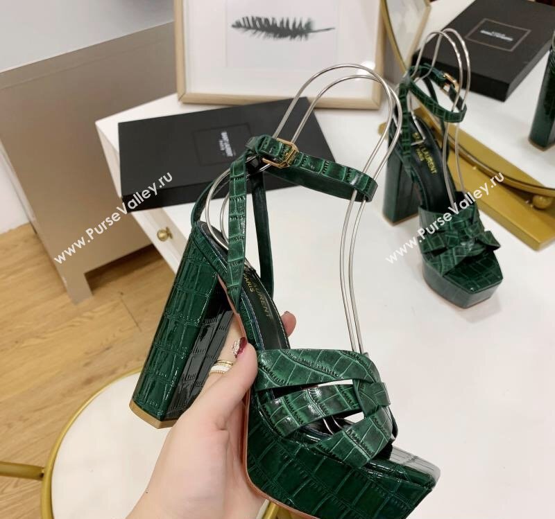 Saint Laurent Platform Tribute Sandals Croco Pattern Green (guodong-24030207)