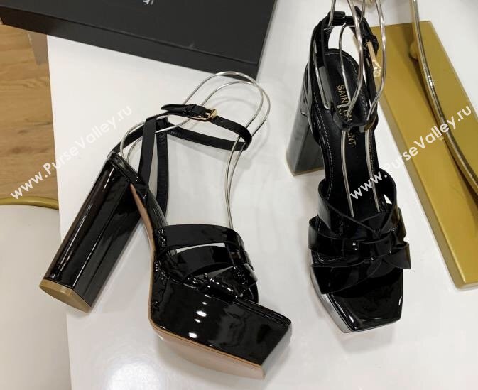 Saint Laurent Platform Tribute Sandals Patent Black (guodong-24030208)