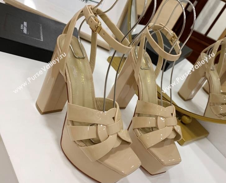 Saint Laurent Platform Tribute Sandals Patent Beige (guodong-24030211)