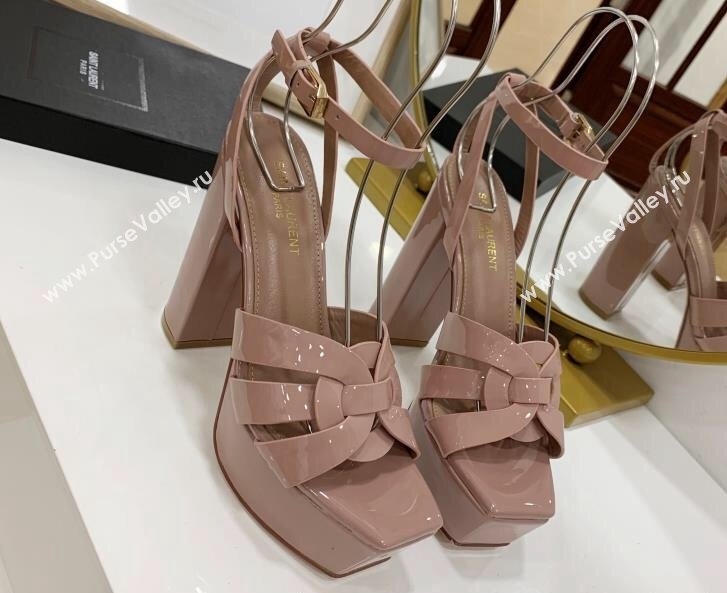 Saint Laurent Platform Tribute Sandals Patent Nude Pink (guodong-24030212)