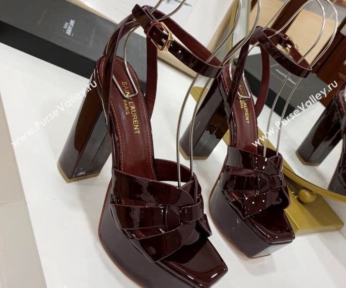 Saint Laurent Platform Tribute Sandals Patent Burgundy (guodong-24030209)