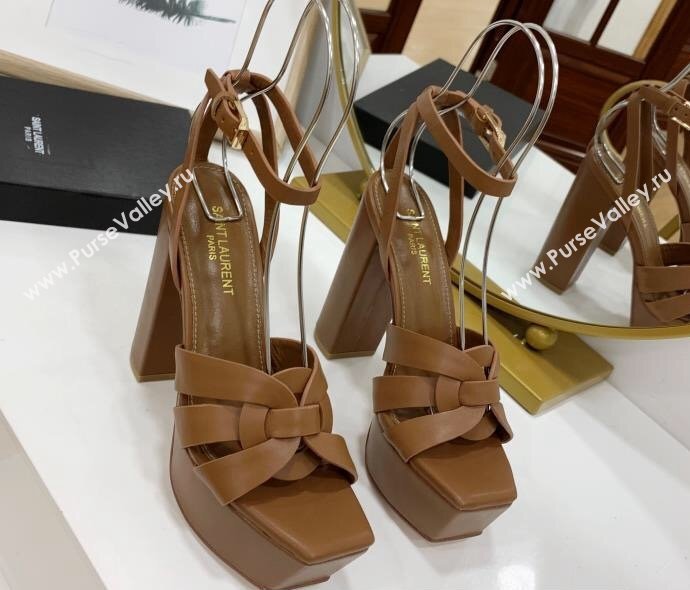 Saint Laurent Platform Tribute Sandals Leather Brown (guodong-24030214)