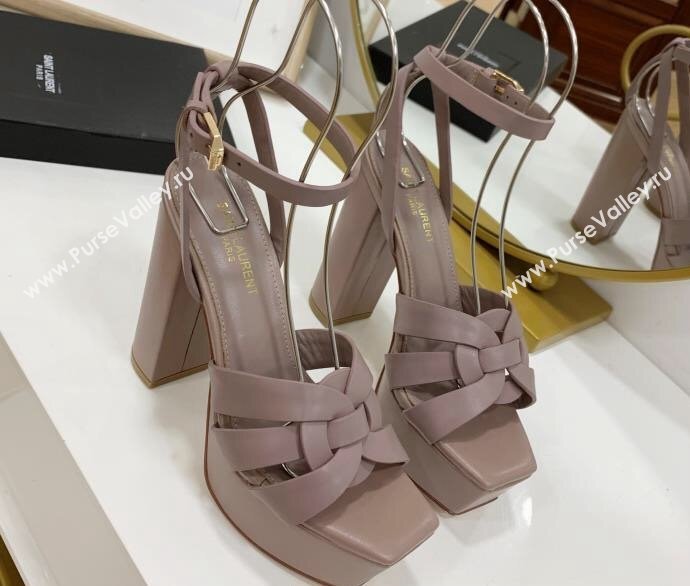 Saint Laurent Platform Tribute Sandals Leather Nude (guodong-24030215)