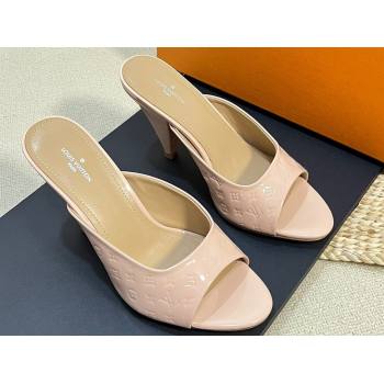 Louis Vuitton Heel 8.5cm Super Mules in Monogram-debossed patent calf leather Beige 2024 (modeng-24030601)