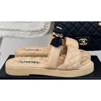 Chanel Lambskin Quilting and Bow Mules Beige 2024 (modeng-24030511)