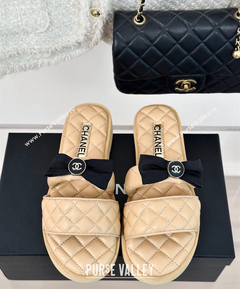 Chanel Lambskin Quilting and Bow Mules Beige 2024 (modeng-24030511)