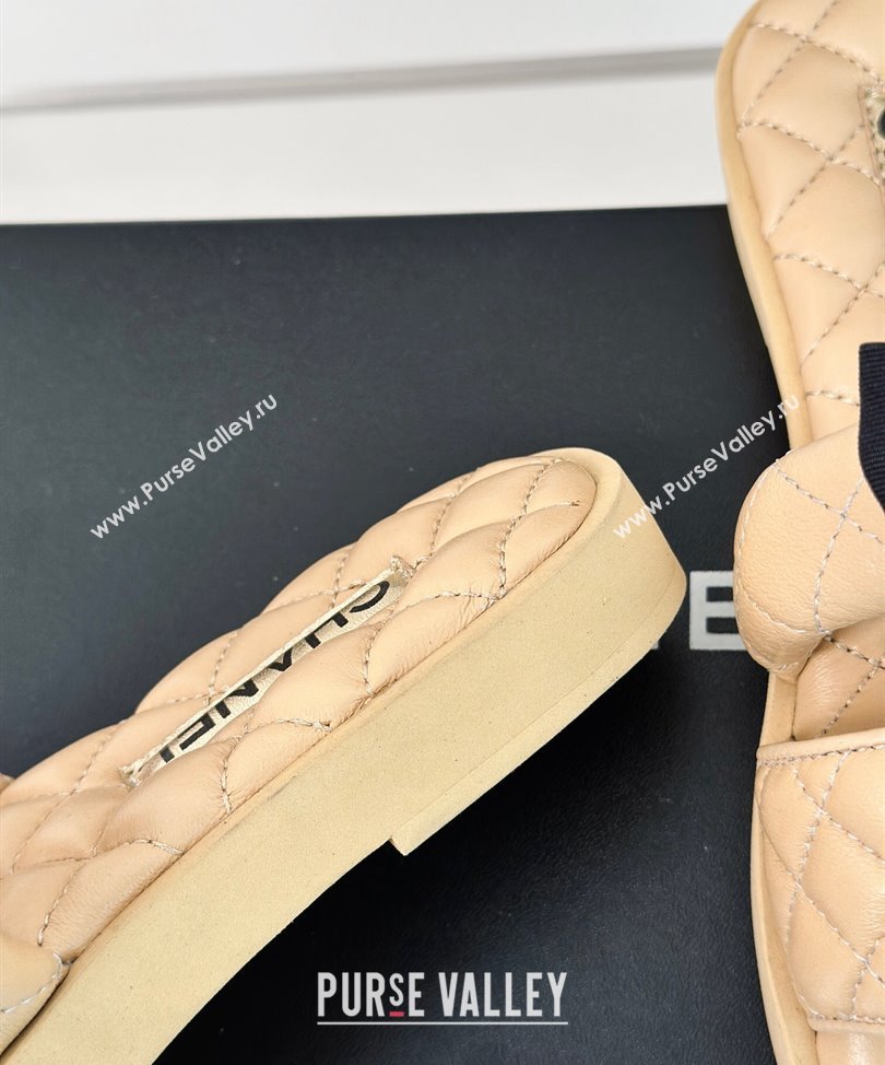 Chanel Lambskin Quilting and Bow Mules Beige 2024 (modeng-24030511)