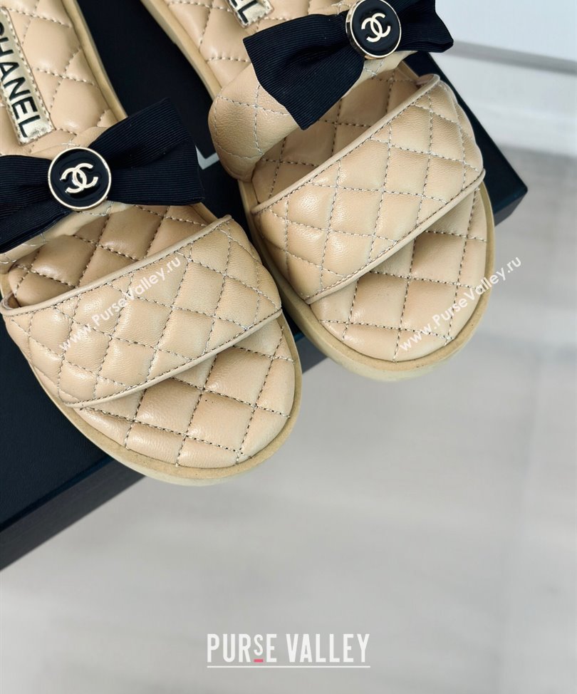 Chanel Lambskin Quilting and Bow Mules Beige 2024 (modeng-24030511)