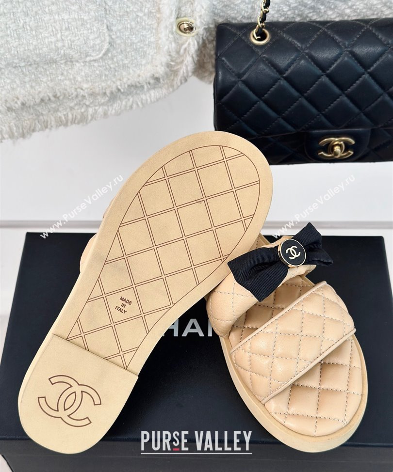 Chanel Lambskin Quilting and Bow Mules Beige 2024 (modeng-24030511)