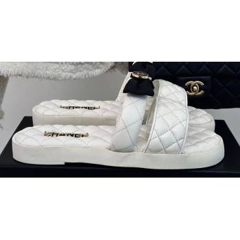 Chanel Lambskin Quilting and Bow Mules White 2024 (modeng-24030510)