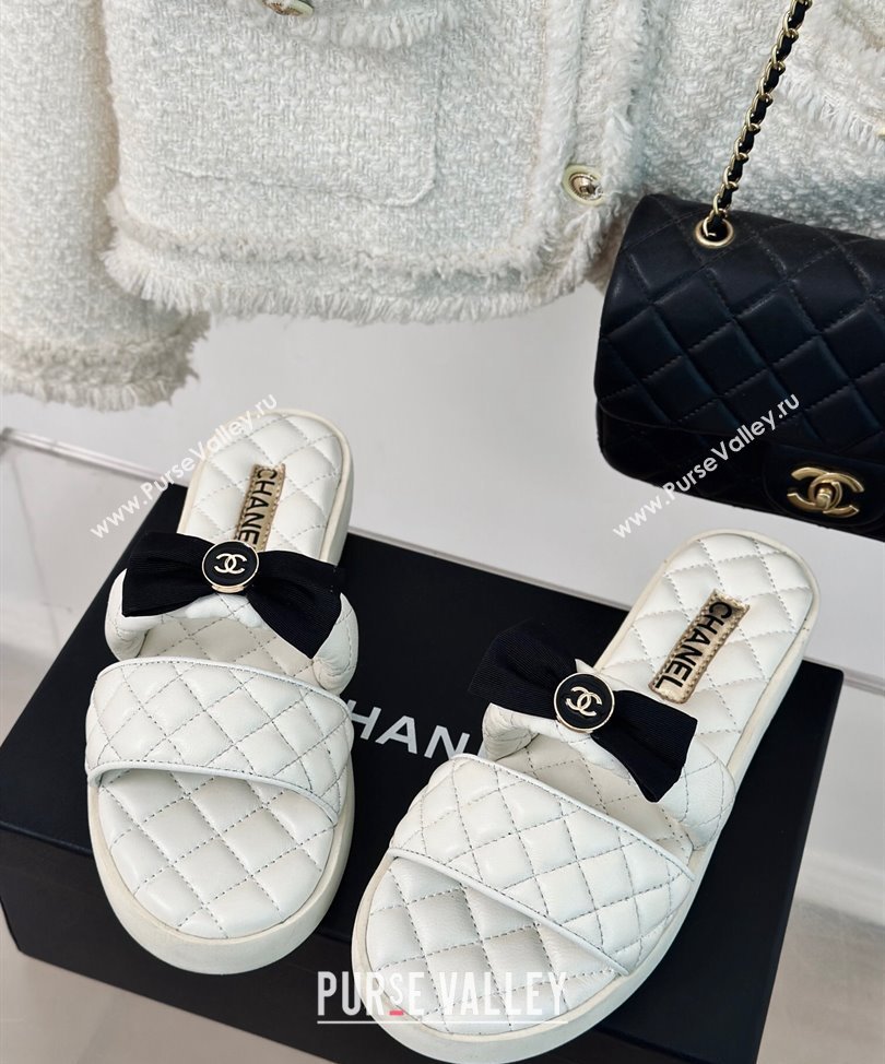 Chanel Lambskin Quilting and Bow Mules White 2024 (modeng-24030510)