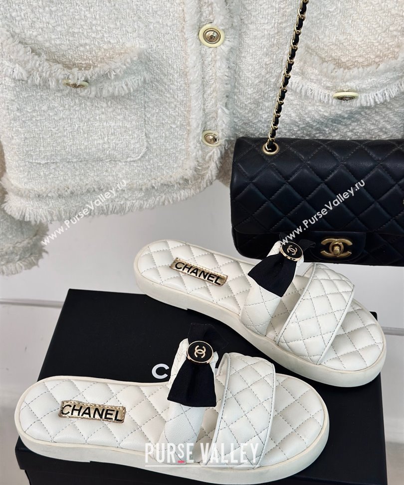 Chanel Lambskin Quilting and Bow Mules White 2024 (modeng-24030510)