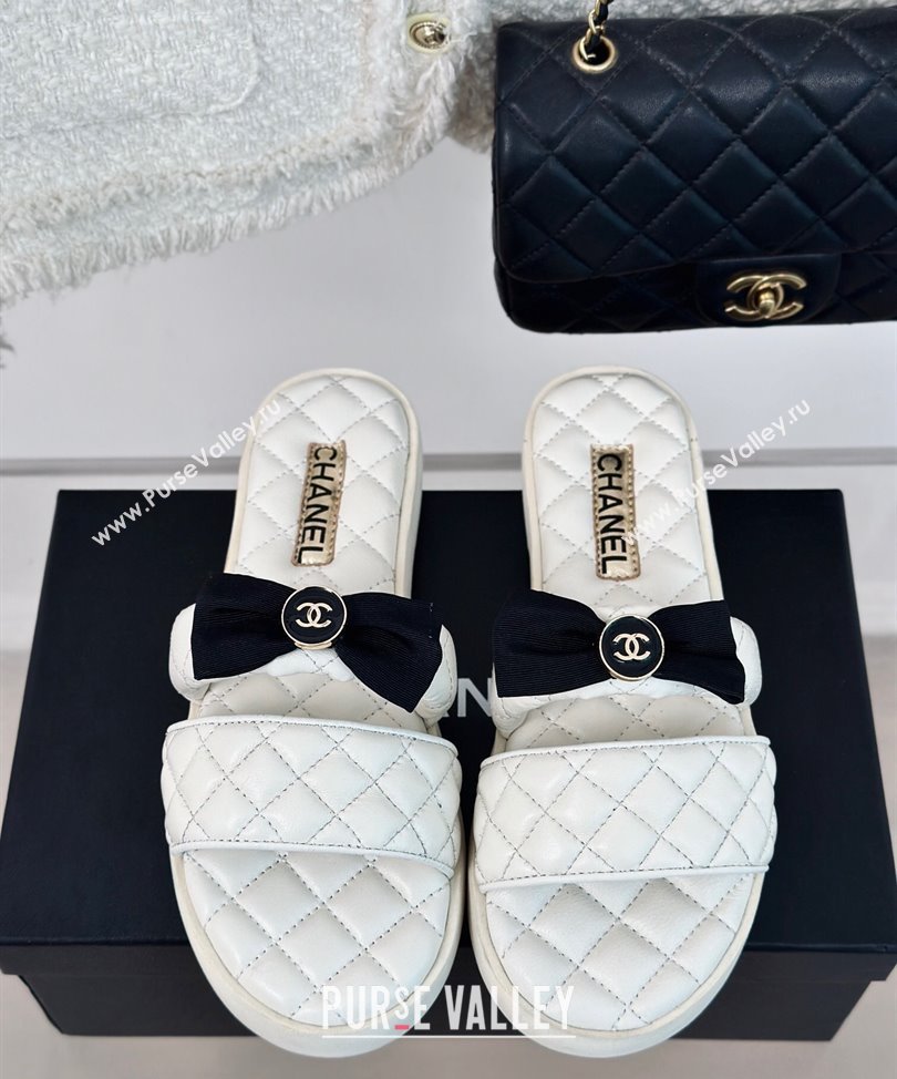 Chanel Lambskin Quilting and Bow Mules White 2024 (modeng-24030510)