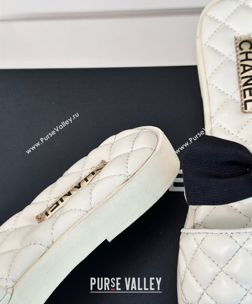 Chanel Lambskin Quilting and Bow Mules White 2024 (modeng-24030510)