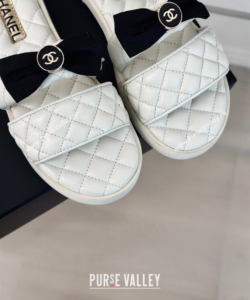 Chanel Lambskin Quilting and Bow Mules White 2024 (modeng-24030510)