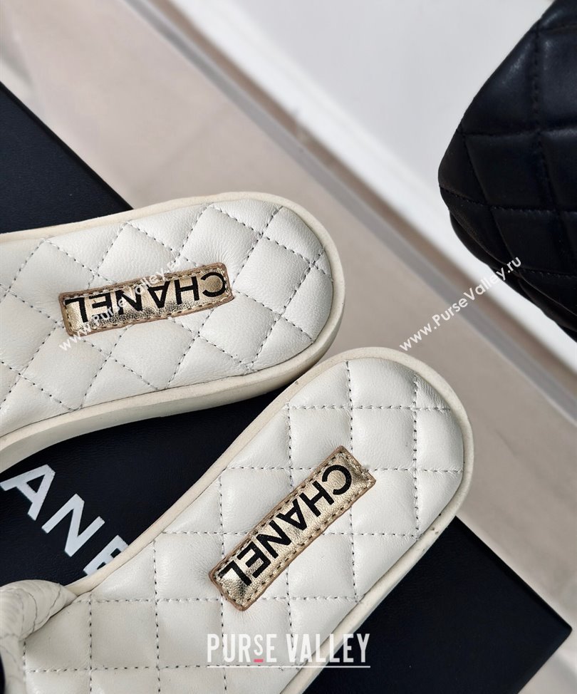 Chanel Lambskin Quilting and Bow Mules White 2024 (modeng-24030510)